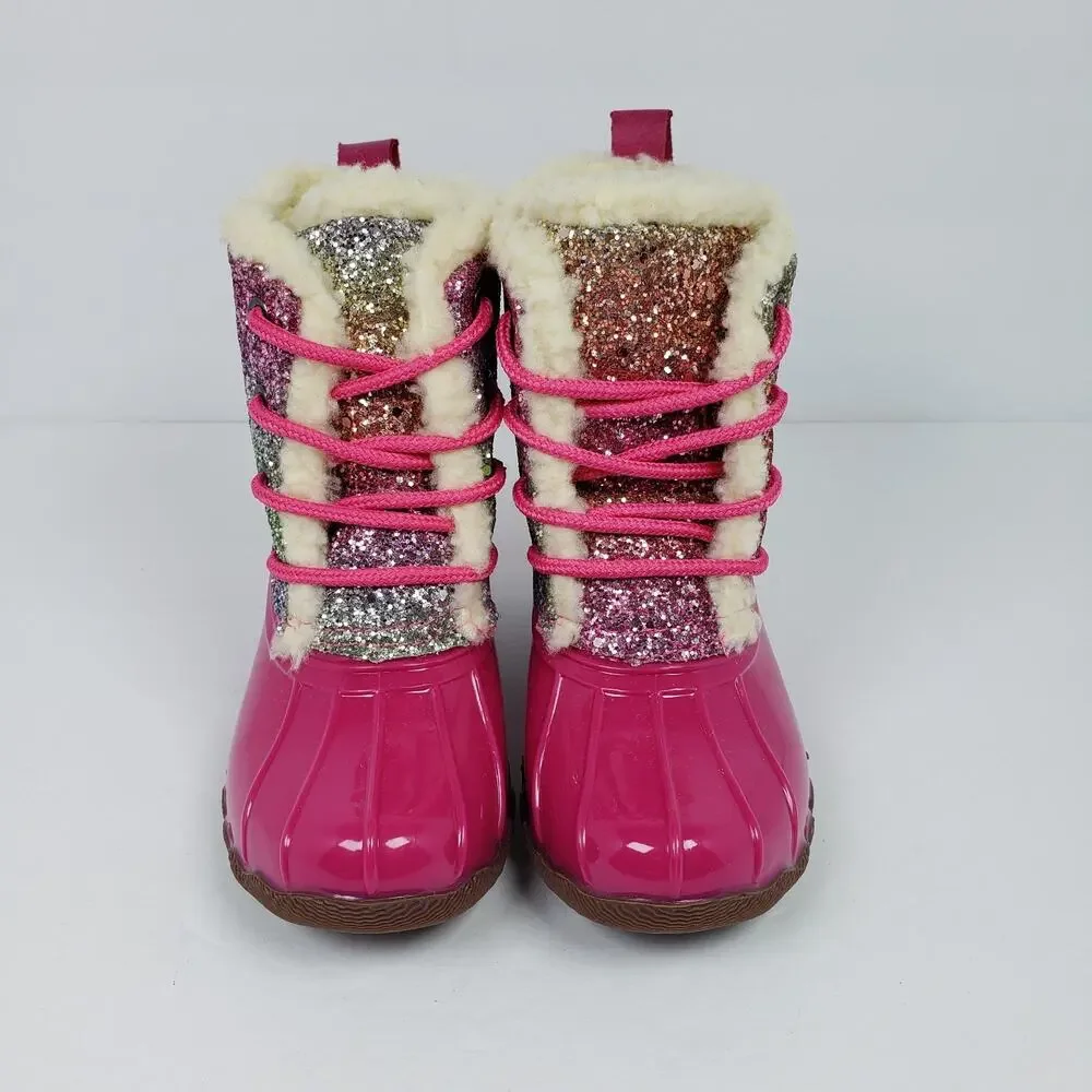 Adrienne Vittadini Bambini Toddler Girls Size 6 Pink Sparkle Glitter Duck Boots - Picture 5 of 10
